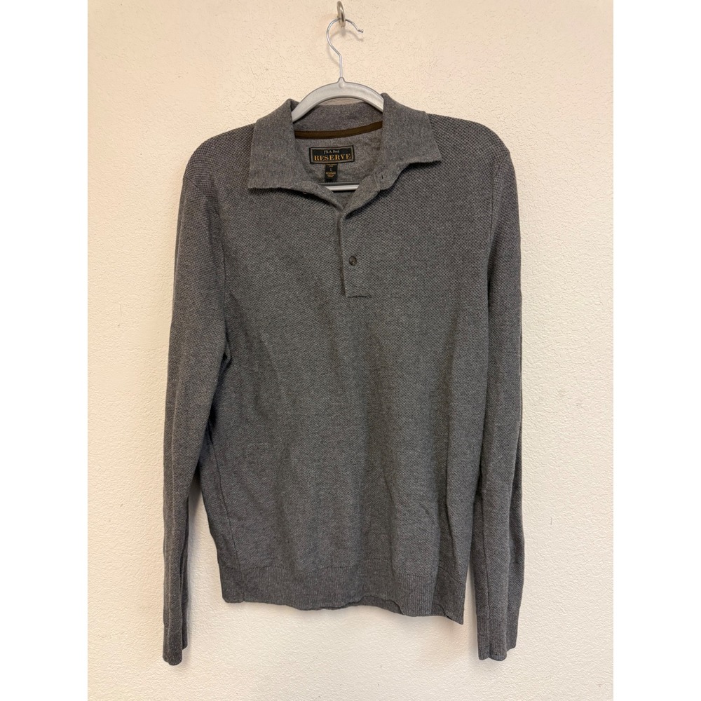 Jos A Bank Reserve Men's Large Gray Cotton Cashmere Polo Sweater Tailored Fit